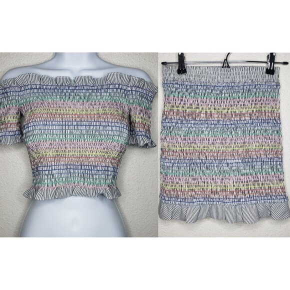 Storia Sz S Shirred Rainbow Stripped Cropped Top  2- Piece Skirt Set (887) - Picture 1 of 8